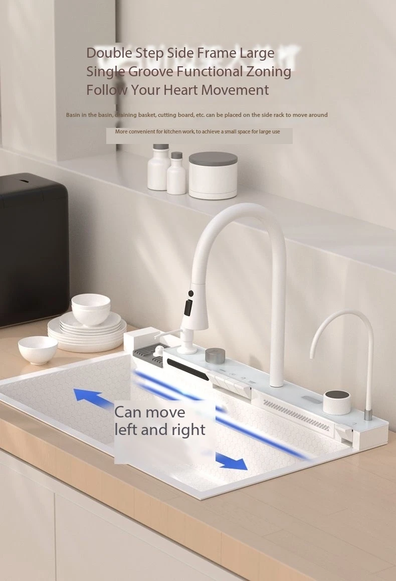 Description Picture 6 of itemWhite Cocina Waterfall Kitchen Sink Honeycomb Large Digitial Display Stainless Steel Drainage left right 5mm Panel