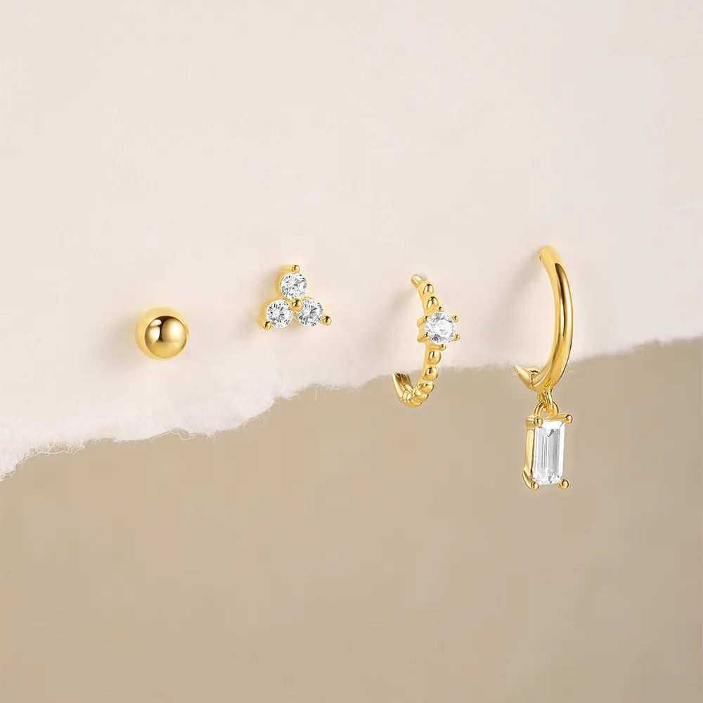 4PCS Trendy Gold Color Cartilage Huggie Hoop Earrings Set Tiny Hypoallergenic CZ Ear Cuff Studs for Women Cute Piercing Jewelry 6