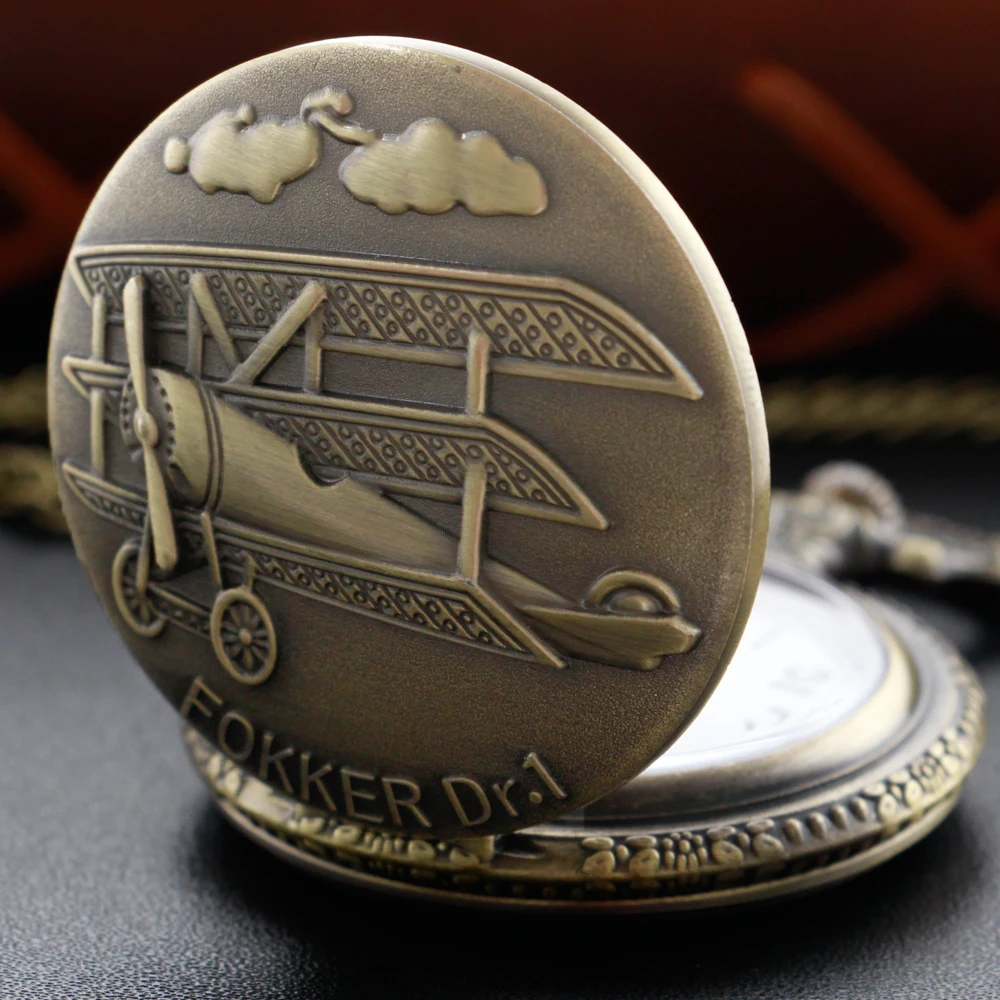 

Antique No.1 Aircraft Exquisite Embossed Quartz Pocket Watch Classic Retro Fob Chain Clock Men's and Women's Pendant Necklace