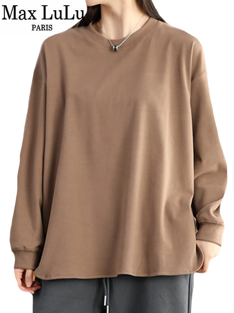 

Max LuLu весенние 2024 Модные свободные топы женские винтажные Харадзюку футболки для отдыха женские европейские Элегантные роскошные хлопковые одежда