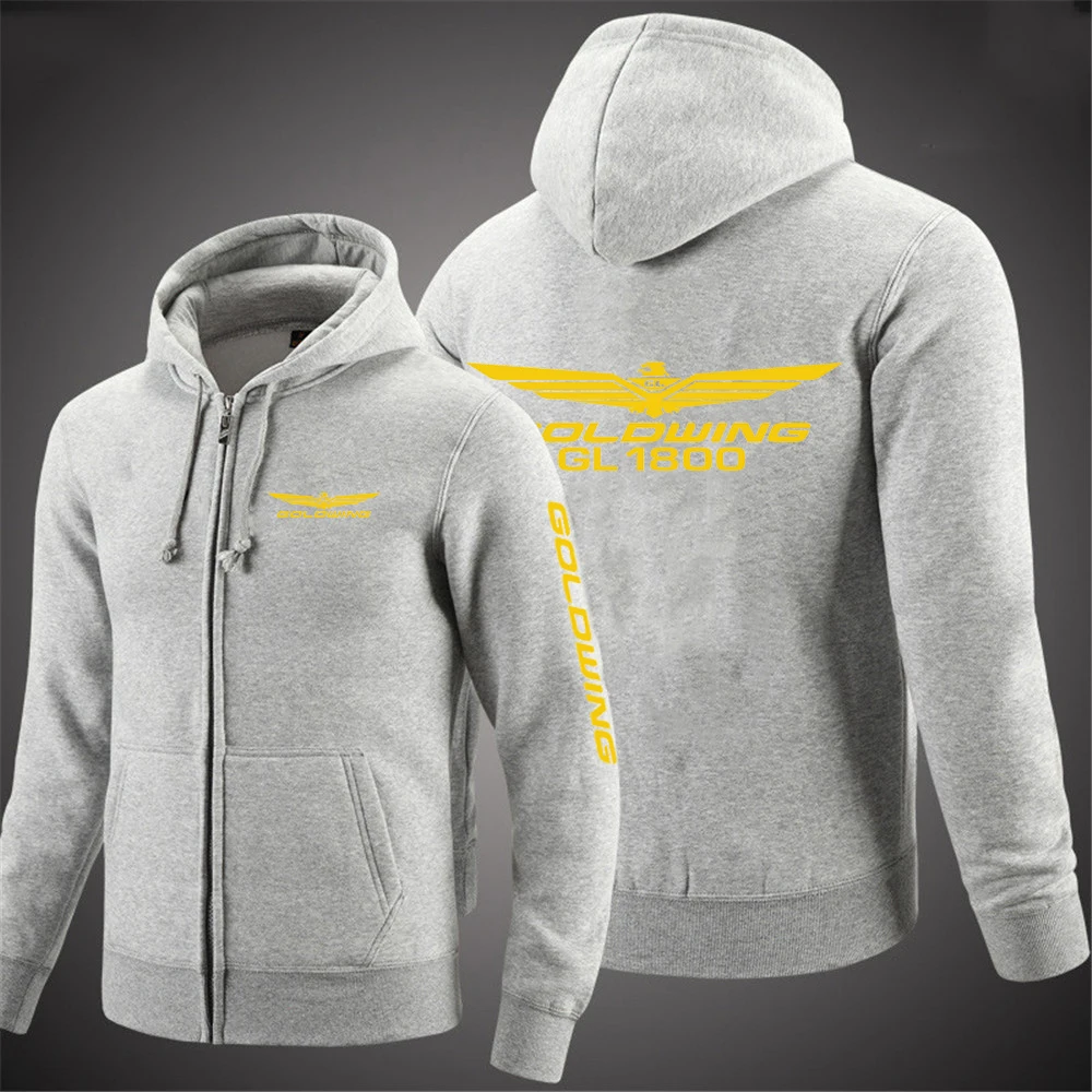2023 Goldwing GL 1800 Motocycles Solid Color Hoodies Men Retro Zip Up Long Sleeve Sweatshirt Casual Hooded Jacket Coats Pullove