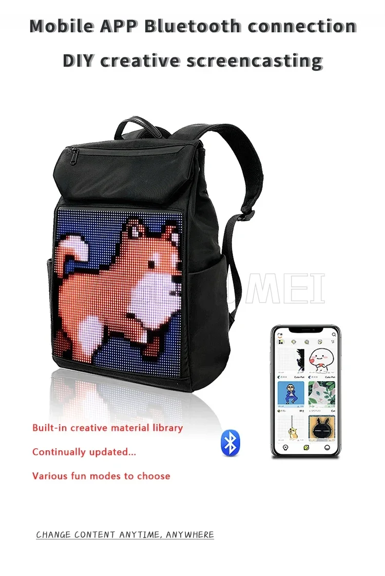 LED 광고 배낭 휴대용 배낭 DIY 디스플레이 매직 스마트 블루투스 APP 프로그래밍 가능한 제어 야외 픽셀 스크린 가방