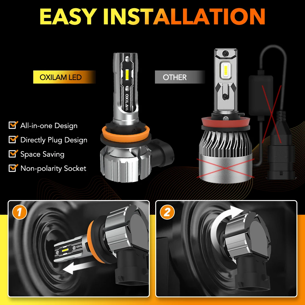 OXILAM 2Pcs 16000LM Fanless H11 LED Headlight Bulb Led Car Lights Led Lights Led Bulbs Led Headlights Led Car Headlights Car Headlamps Super Bright Car Head Light 9005 HB3 6500K HB4 9006 LED 12V 35W H8 H16JP