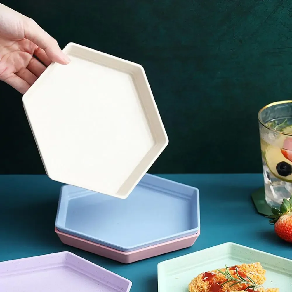 Fruit Plate Hexagon Party Dessert Snacks Foods Wheat Straw Thicken Tray Fruit Plate Supplies Six-point Dish for Household Dishes