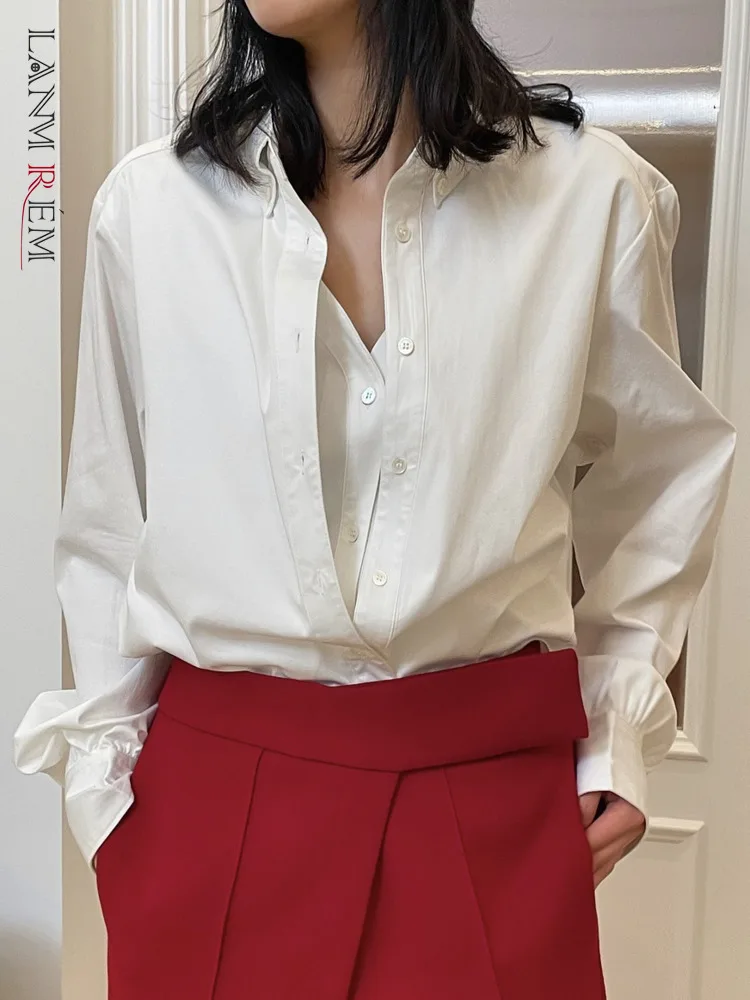 [LANMREM] Designer False Two-piece Shirts For Women Lapel Single Breasted Long Sleeve Casual Blouses 2024 Spring New 26D1025