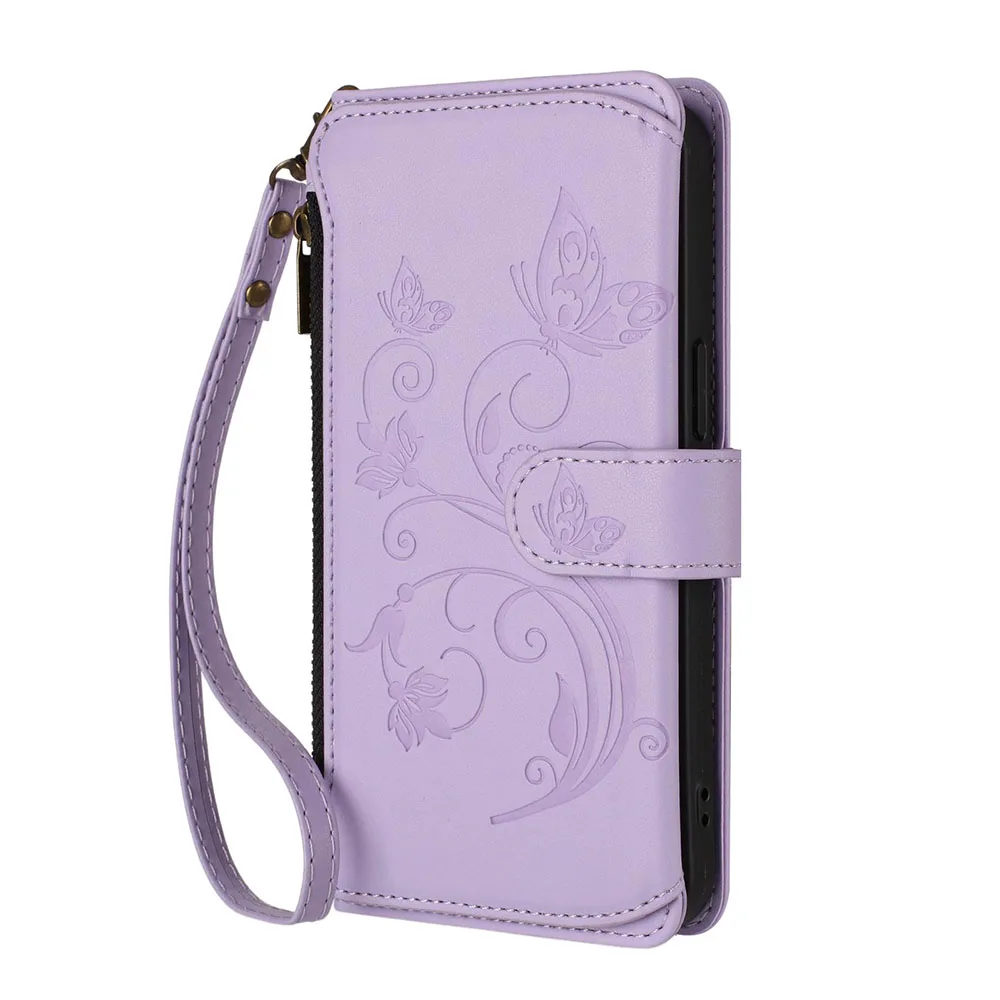 Elegant Zipper Wallet Flip Case with Card Slots and Stand Function