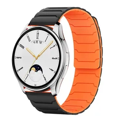 Universal Magnetic Silicone Loop Sports Watch Band - 22mm/20mm - 22MM (Black orange)