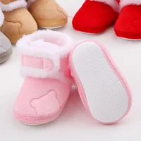 Winter Snow Baby Boots Cute Bear Warm Fluff Balls Indoor Soft Sole Infant Newborn Toddler Baby Shoes 0-18M 4