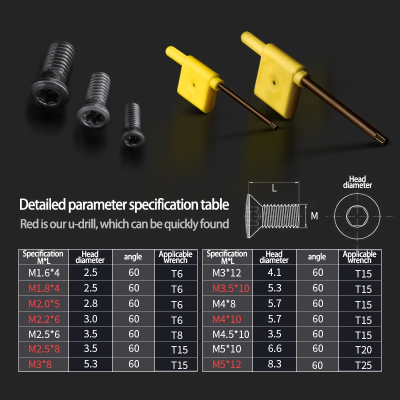 20pcs/lot Torx Screw M1.8 M2 M2.5 M3 M3.5 M4 M5 M6 For Carbide Turning Inserts CNC lathe Tool Accessories Bar 12.9 Alloy Steel