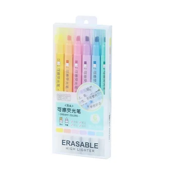 6pcs Erasable Highlighters Pastel Markers Dual Tip Fluorescent Pen for Art Drawing Doodling Marking School Office Stationery 1