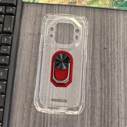 Blackview Oscal Tank 1 Soft TPU Silicone Case with Back Finger Ring and Bracket Phone Cover, 6.78 for Case & Holder (Transparent C Red)