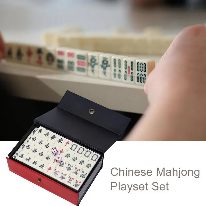 Chinese Mahjong Game Set 144 Numbered Melamine Small Tiles For Mahjong Traditional Easy Carry Toys Set For Chinese Style Game 5
