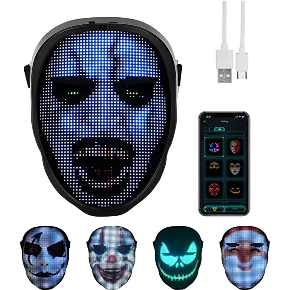 HalloweenLightUpMaskwithLEDScreenAPPControlledFullColorLED