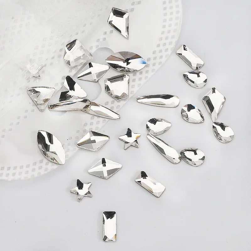 wholesale100pcs White Clear different shaped Crystal Sleek Rhinestone 3D Manicure Nail Art Decoration Charms Jewelry