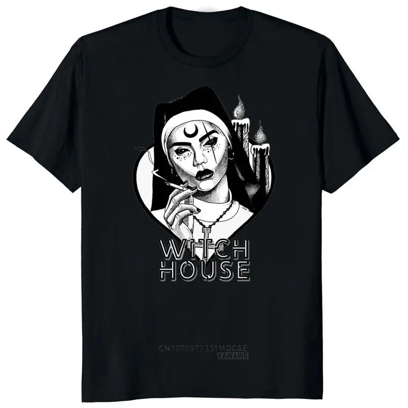

Cartoon Nun Nonne Religieuse Pin Up Men T Shirt Church of Satan Anton Lavey Satanic Occult Goth Gothic Tees Classic Girl Tops
