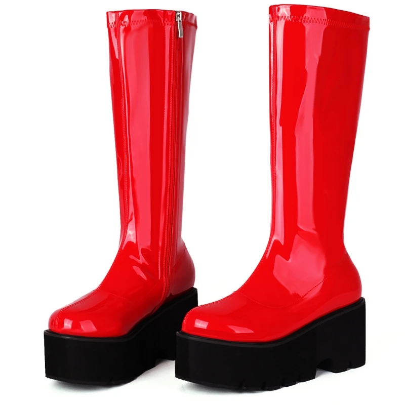 WedgeKneeHighBootsWomenPlatformSexyWedgesHeelBlackWhiteRed