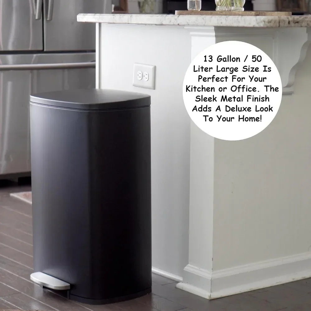 13 Gallon Kitchen Trash Can Soft Close Anti Bag Slip Liner Lid Garbage Basket Dust Bin Bathroom Decor Easy Clean Durable Pedal