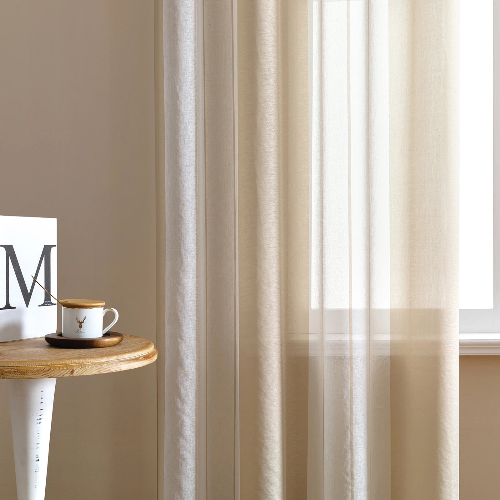 Striped Sheer Curtains | Soft Voile Fabric Semi Sheer Drapes - Eyelet Panels for Office & Home