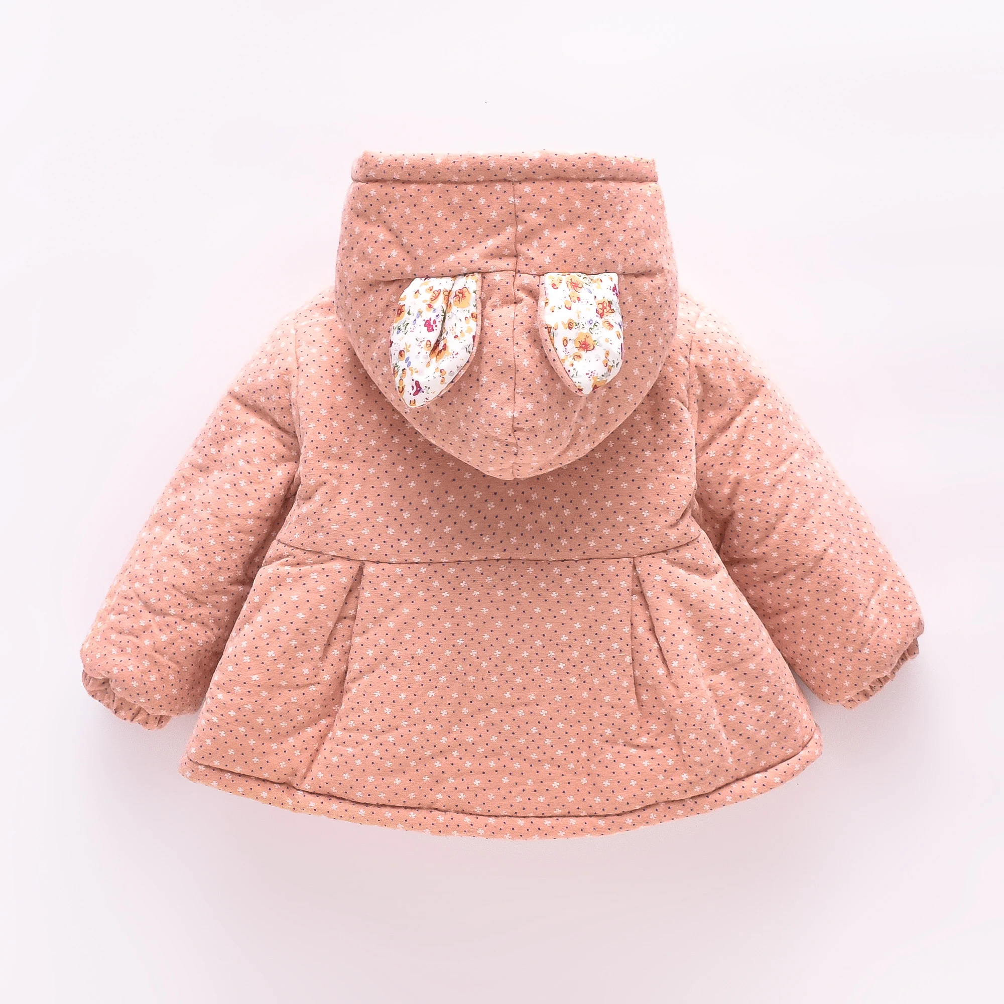 Two Piece Set Baby Girl Cotton Jacket Winter Floral Polka Dot Ear Hooded