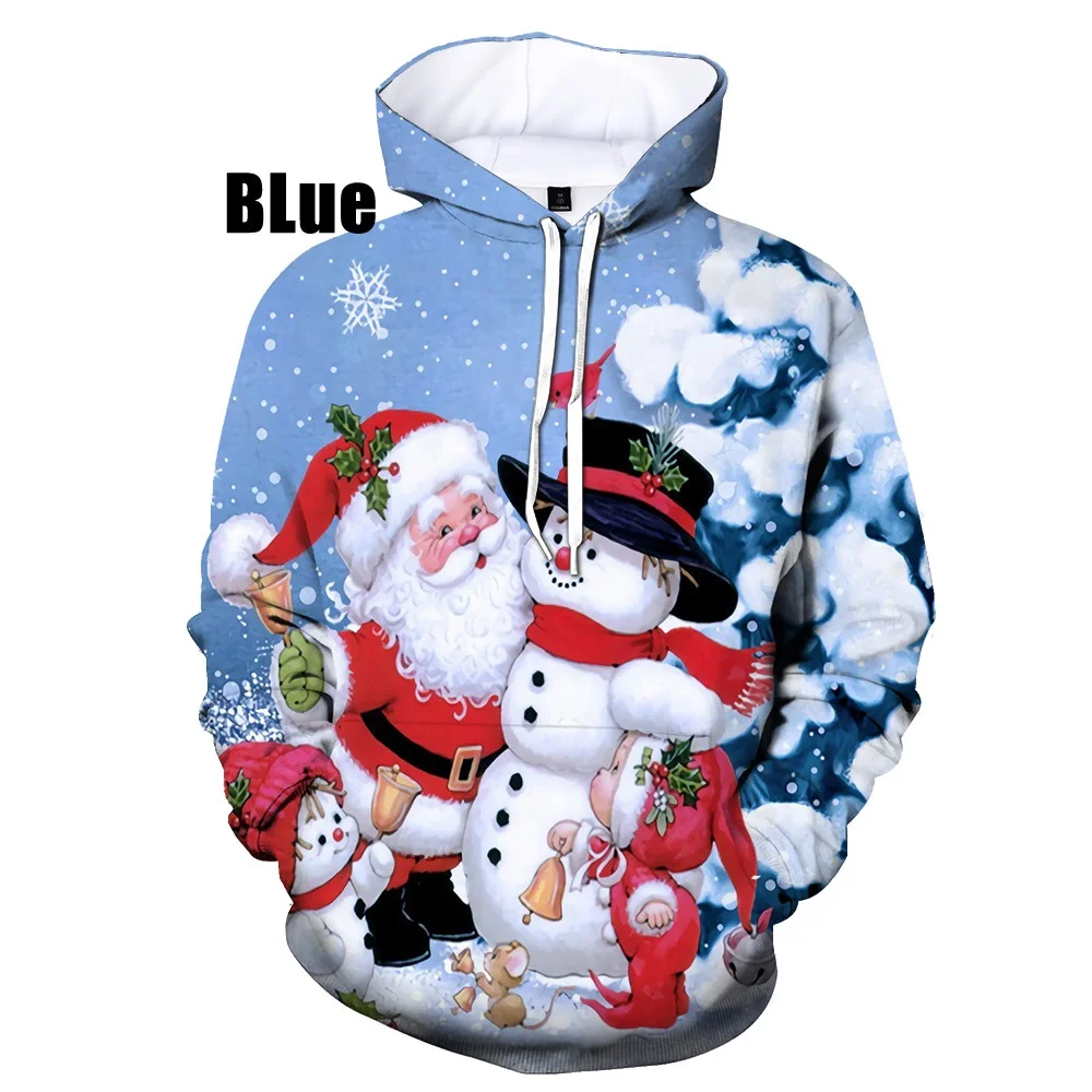 2024 Christmas New Year Red Men Hoodie Snowman Happy Santa Claus 3D Printed Personality Hoodies Casual Sport Sweatshirt Coat
