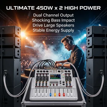 VR-6 PRO Amplifier Mixing Console with Bluetooth DJ Audio Mixer | 550W High Power Output, 99 DSP Effects, Large Screen Spectrum Display, Intelligent Noise Reduction for Bar Stage, Studio 7