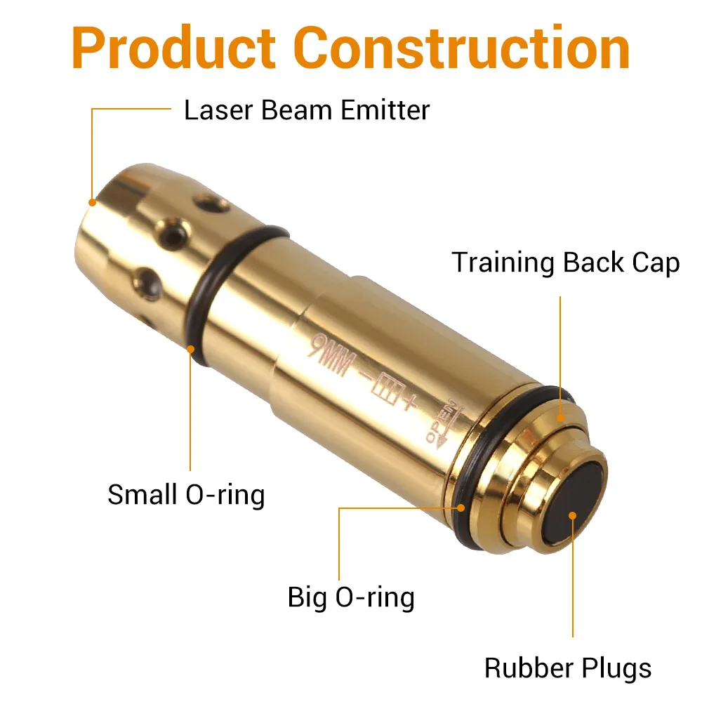 Tactical Laser Training Cartridge Bullet 9mm/ .38SPL/ .380ACP/ .40S&W/ 223Rem/ 45ACP Red Dot Laser Dry Fire Training Practice