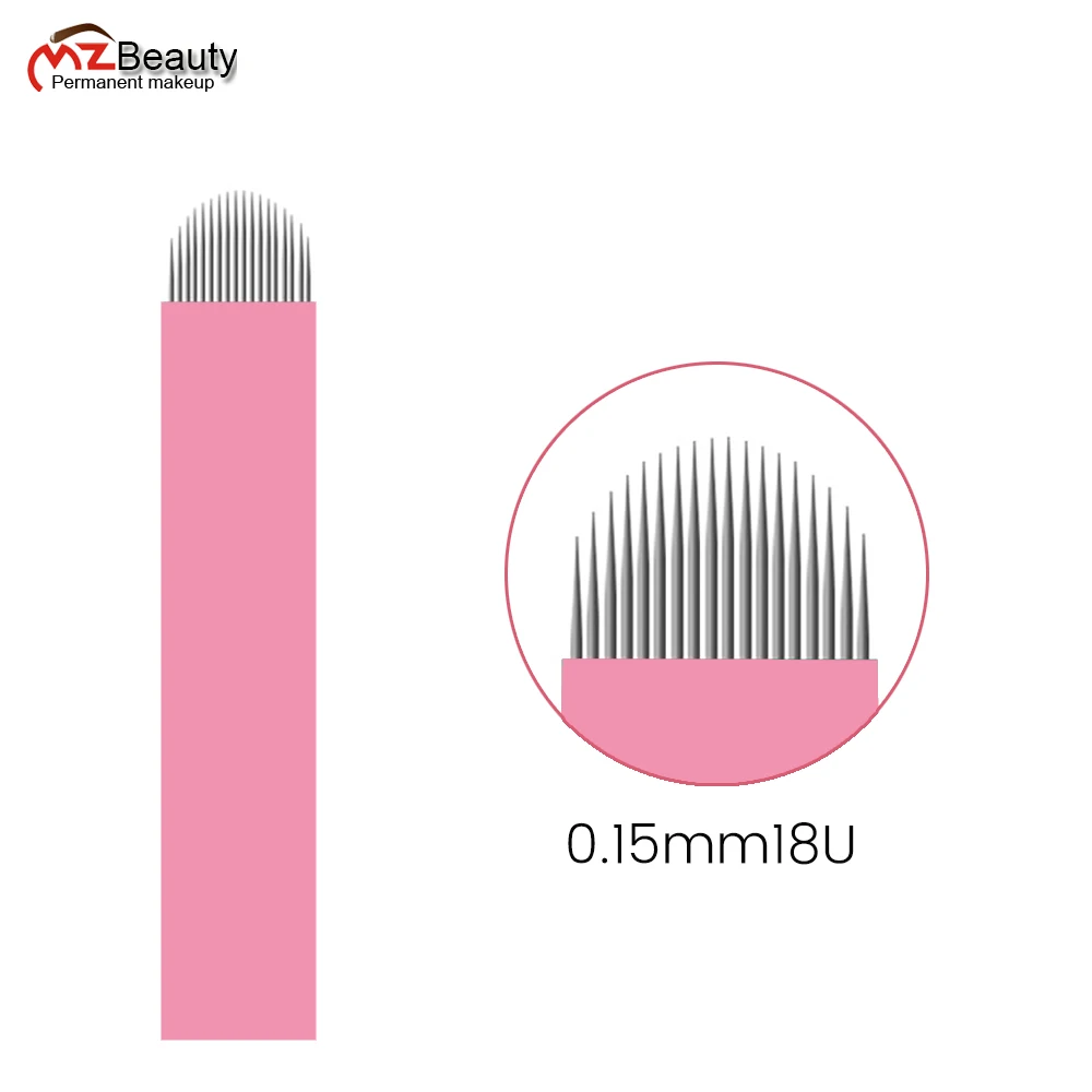 0 15mm slanted ultra nano microblading needle blades 50pcs Microblading 0.15mm Tebori Blades Tattoo Needle Permanent Makeup18U Shape Manual Eyebrow Nano Microblade With LOT NO. EXP Date