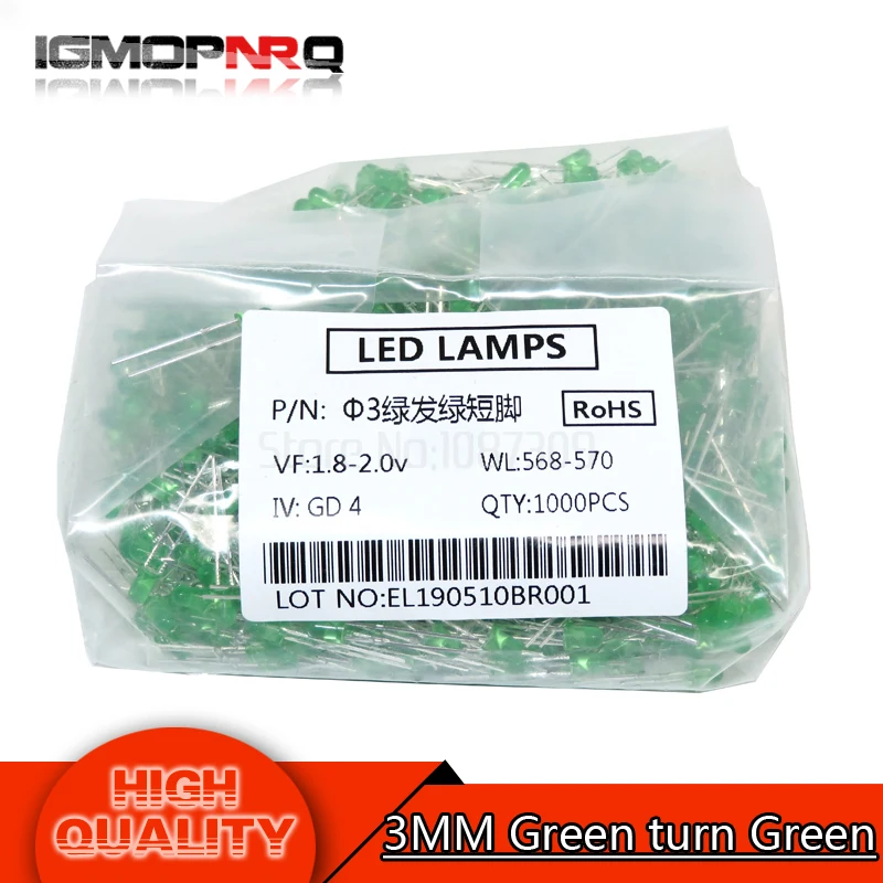Vibrant Multicolor 3mm LED Light-Emitting Diodes (Pack of 1000)