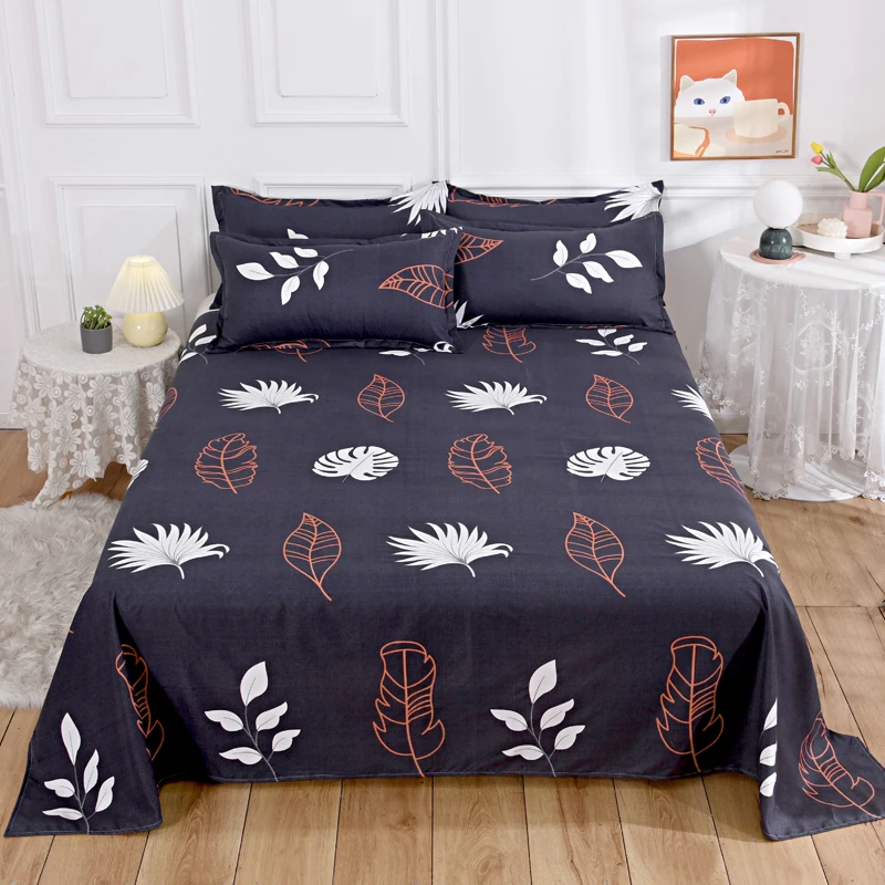 Tropical Monstera Leaves Flat Sheet with 2 Pillowcase Soft Comfortable Botanical Feather Print Bed Sheet Set (No Fitted Sheet) 1