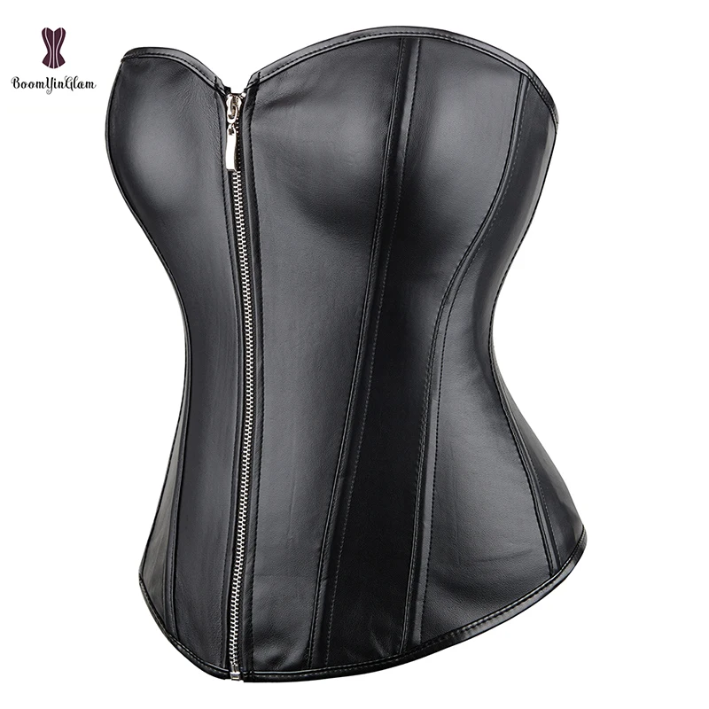 Punk Style Push Up Women's Plus Size Slimming Body Shapewear Gothic Faux Leather Corset Bustier With Zip 834# waist corset body shaper corset bustier top lace corset