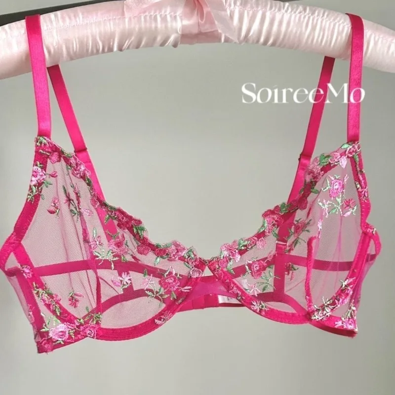 Ensemble de Lingerie florale transparente française, Bralette transparente Ultra fine et Sexy avec armatures douces et Support de grand buste pour femmes, S-XL MOYISU