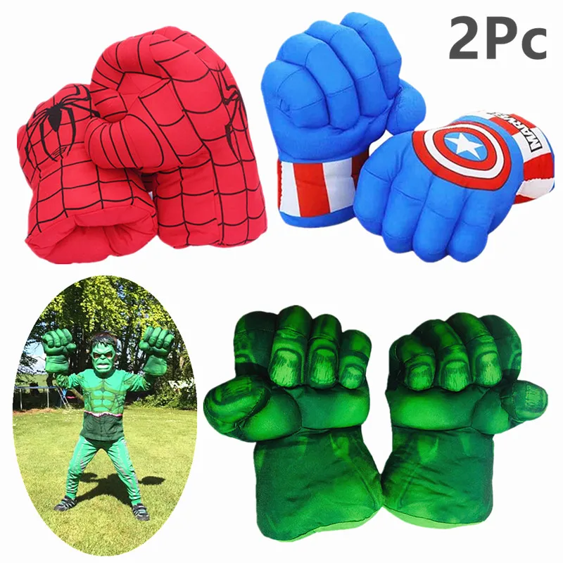 2PC Kid Avengers Superhero Figure Spider Man Hulk Toys guantoni da boxe Boy Halloween Gift guanti Hulk