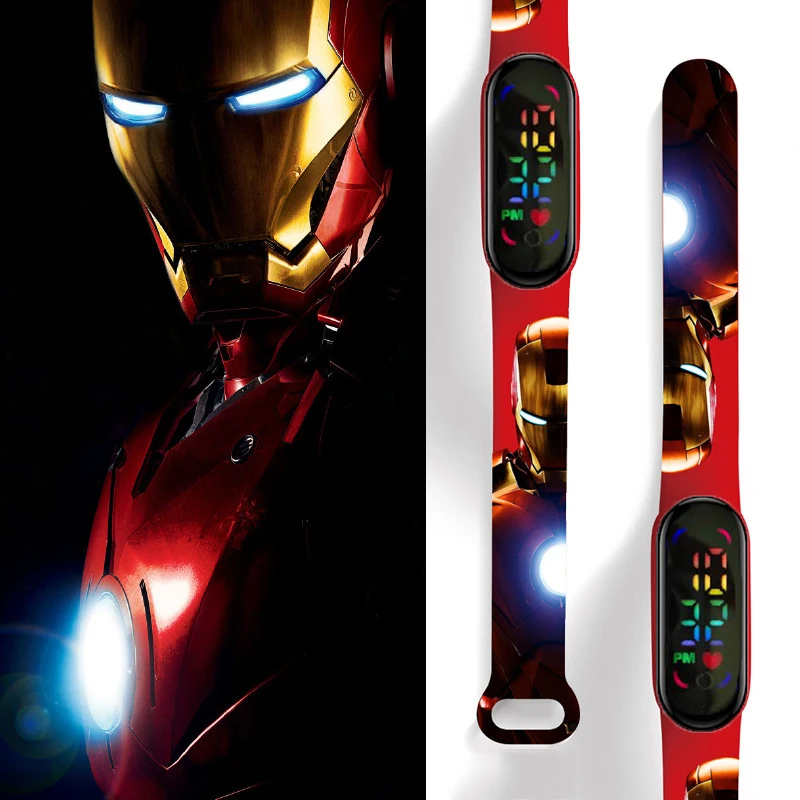 Nieuwe Cartoon Kinder Horloge Anime Figuur Spiderman Iron Man Print Led Elektronische Waterdichte Sport Armband Horloge Kids Cadeaus