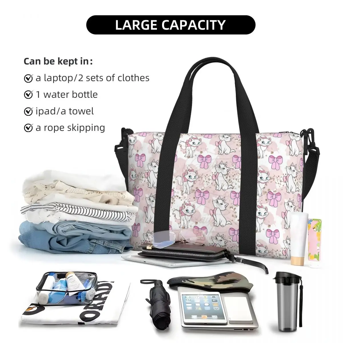 Custom Marie Cat Cartoon Pattern Groceries Tote Shopping Bags Women Large Capacity Beach Gym Travel Bags 5