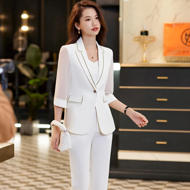 High Quality Casual Womens Suit Pants Two Piece Set New Summer Elegant Ladies  White Blazer Jacket Business Attire 201009 From Buyocean05, $46.37 |  DHgate.Com