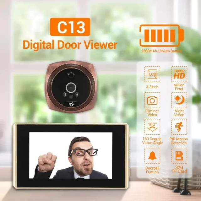 4.3" Inch Digital Video Peephole Camera, Door Viewer with Motion Detection, Ring Doorbell, Safety Recording Monitor 2