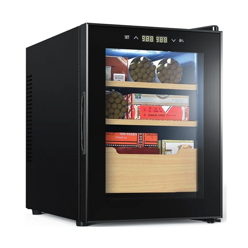 Temperature Humidity Adjustable 32L Spanish Cedar Wood Mini Electric Cigar Humidor Cabinet For Hotel Use