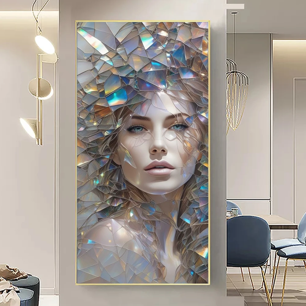 مجردة ملونة صورة وجه امرأة مكسورة ، قماش فني جمالي...