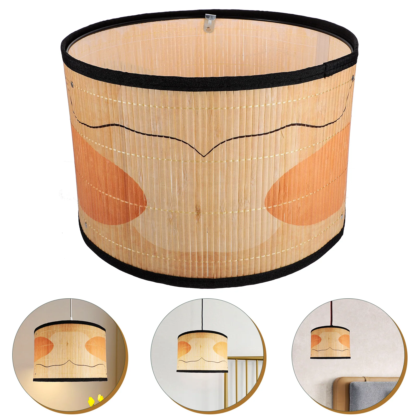 

Drum Lamp Shade E26 E27 Vintage Bamboo Lampshade Boho Chandelier Lamp Cover Replaceable Accessories Pendant Floor Tables Lamps