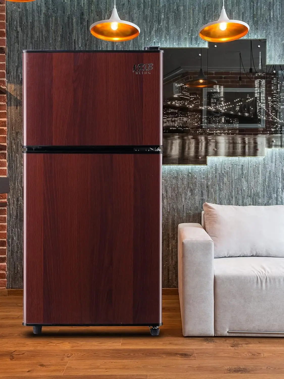 KRIB BLING Refrigerator with Freezer 3.2 Cu.Ft with 7 Level Adjustable Thermostat Control 2 Door Energy Saving Compact 2
