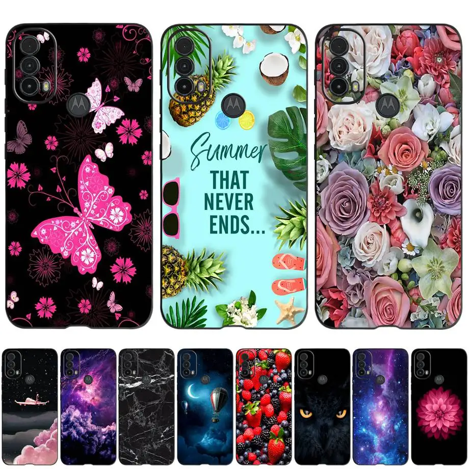 Per Motorola Moto E30 E40 E20 Custodia Fiori Estivi Cover Posteriore In Silicone Nero Cover Per Motorola E20 30 40 Moto E40 E30 E20 Shell