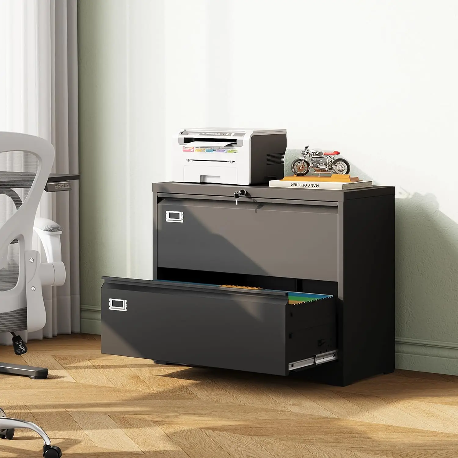 Metal Lateral File Cabinet with Lock, 2 Drawer Filing Cabinets for Home Office, Wide Storage Organization