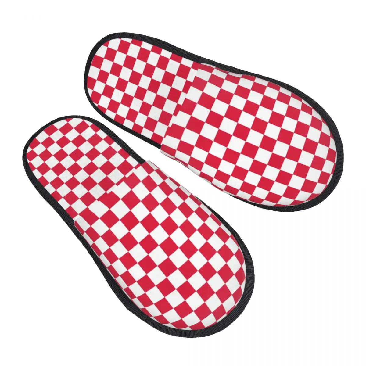 

White And Crimson Red Checkerboard Cozy Scuff With Memory Foam Slippers Women Plaid Geometric Hotel House Shoes