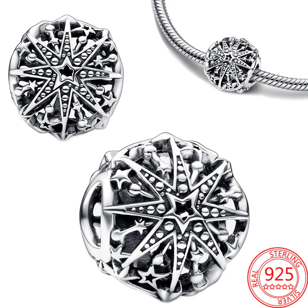 Boutique Celestial Snowflake Charm Fit Pandora 3mm pulsera para mujer Fabricación de cuentas de joyería de plata 925 AliExpress