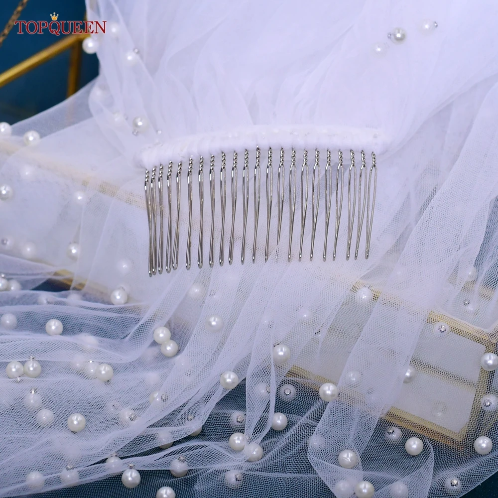 Pearls Wedding Veils with Comb Bridal Veil Type Layer Dramatic 1 Tier Pearl Veil for bridal veil