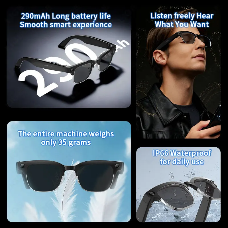 LIGE New AI 800W Camera Smart Glasses 1080P Video Record Bluetooth Call Sunglasses Voice Control Translation Color-change Lenses