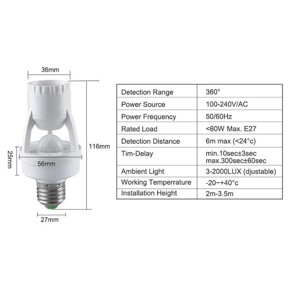 E27 Human Sensor Lamp Holder Converter 100-240V Motion Detector Lamp Base Holder Control Smart Switch Bulb Socket For Hallway