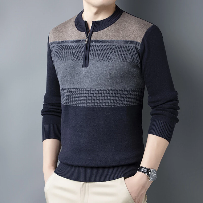 

Men's Sweater Quarter Zipper Knitted Sweater Warm Casual Fashion Men's Clothing