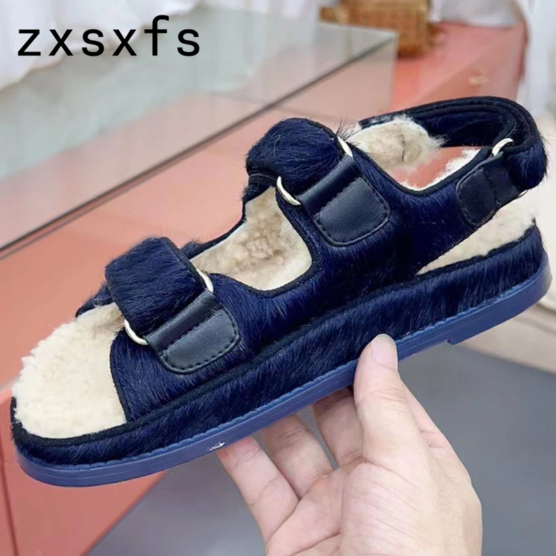 

Luxury Brand Platform Flat Sandals Women Holiday Beach Wool Shoes For Woman Summer Fashion Sandals 2022