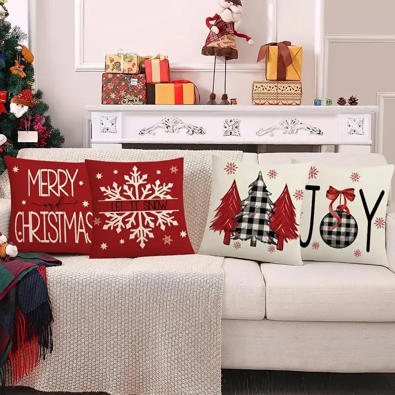 4-piece Christmas pillowcase set, 18x18 inches, suitable for living room, bedroom, Christmas decoration (without pillow core)